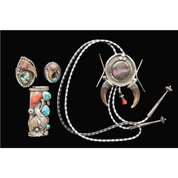4 CONTEMPORARY NAVAJO TURQUOISE & SILVER ITEMS,