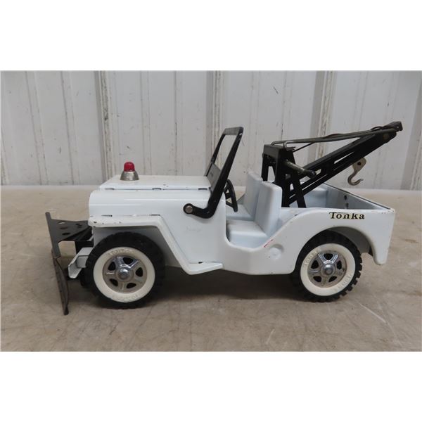 1960s Tonka Jeep Wrecker and Plow, Pressed Metal 12'' Long 
