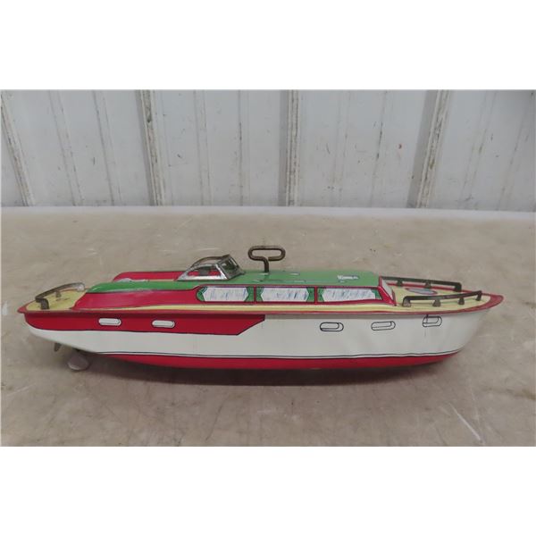 J Chein USA Tin Litho Wind Up Cabin Cruiser Boat, Believe to 