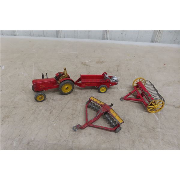 Dinky 4-Piece Set: Massey Harris Tractor, Manure Spreader, 