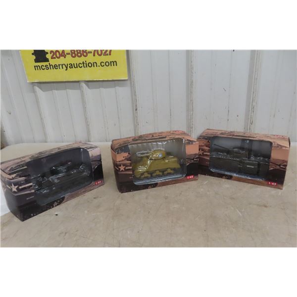 3 Military Diecast Tanks 1:43 Scale in Boxes 