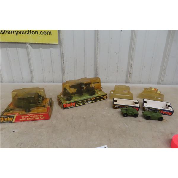 4 Dinky Military in Packages: Bren Gun Carrier, 8mm Gun, Fernet 