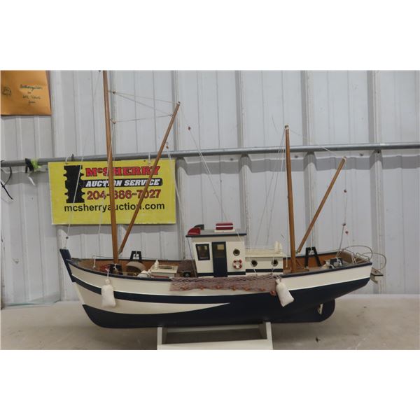 Vintage Wood Sculptured Fishing Boat Display 31'' 