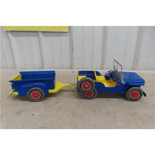 1950s Vintage Marx Willys Jeep with Trailer, Pressed Metal. 22''
