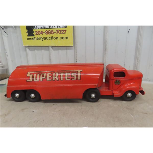 1950s Minnitoy SuperTest Toy Tanker Pressed Metal 28'' 