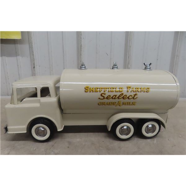 NyLint Ford Cabover Sheffield Farms Pressed-Metal Milk Truck, 1950s–60s, 15" Long