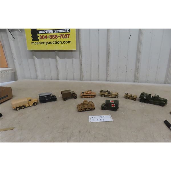 Nine Military Die-Cast Vehicles by Solido, Corgi, and Others