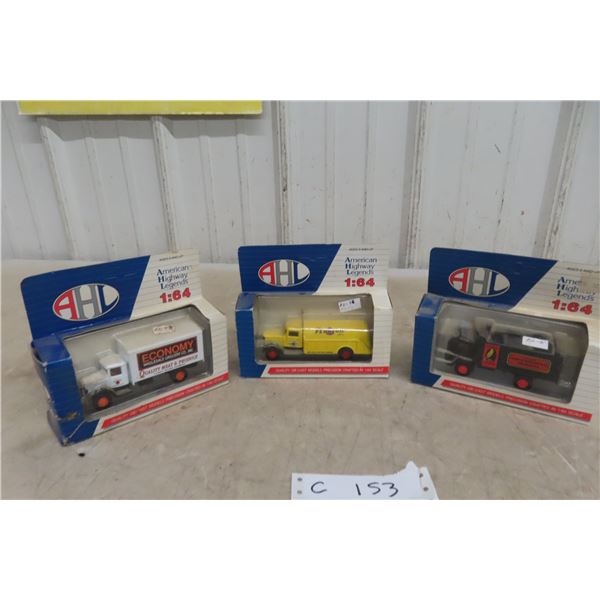 Three American Highways Legends 1/64 Die-Cast Trucks In Packages