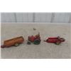 Image 1 : Three Dinky Farm Implements: Case Tractor #301 (3"), MH Manure Spreader (4 1/2"), and Farm Trailer