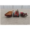 Image 9 : Three Dinky Farm Implements: Case Tractor #301 (3"), MH Manure Spreader (4 1/2"), and Farm Trailer
