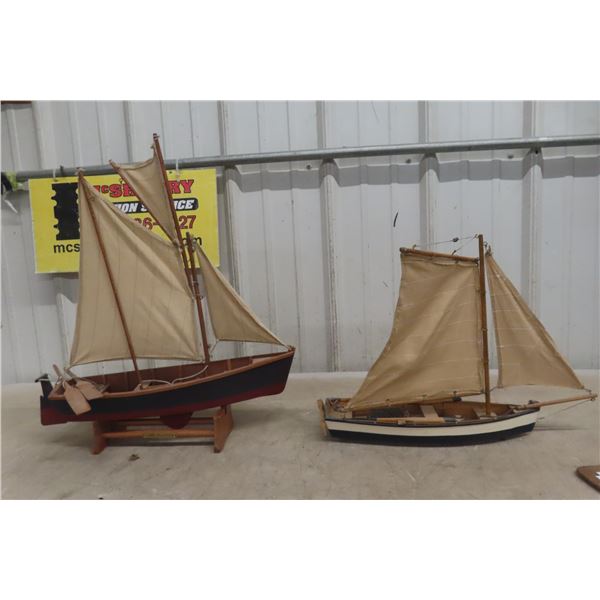 Two Wooden Sailboat Display Models, 15" Long and 13" Long
