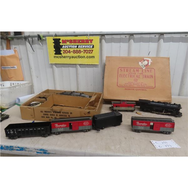 Marx Streamline Electric Steam-Type Train with Box, Transformer, and Track