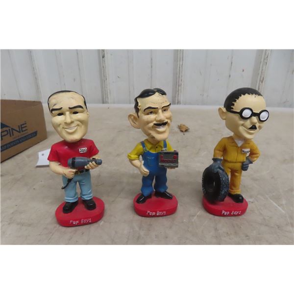 Three Pep Boys Wobble-Head Figures, 4 1/2" Tall