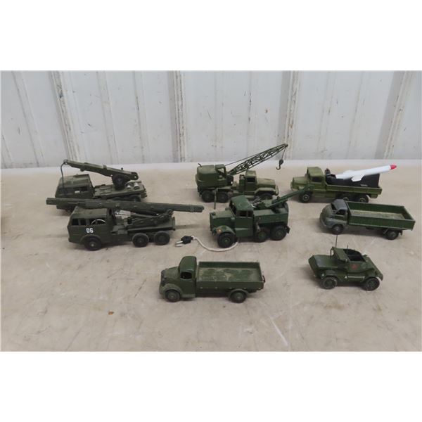 Eight Dinky Military Die-Cast Vehicles, 3"–5" Long