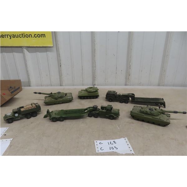 Six Dinky Military Vehicles, 5"–11" Long