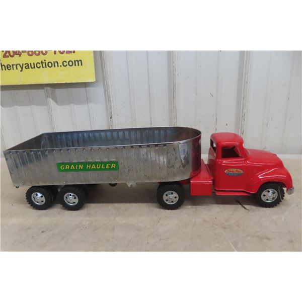 Tonka Pressed-Metal Truck & Grain Trailer, 1950s, 23" Long