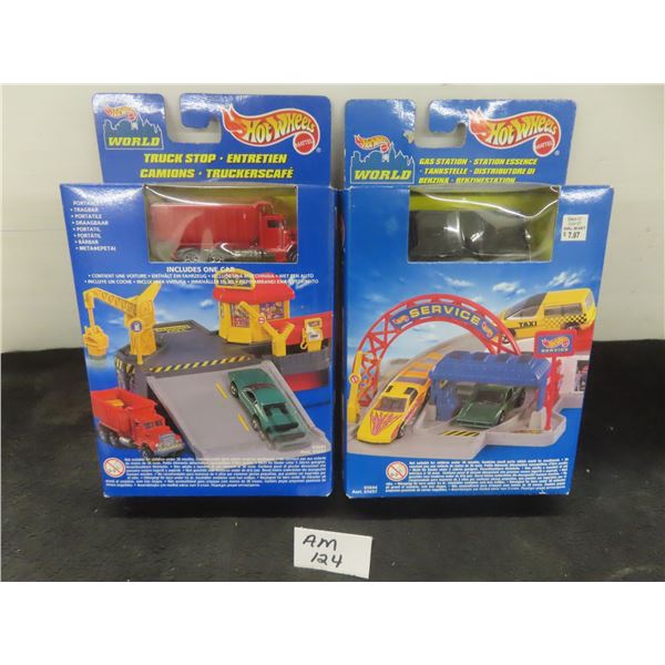 Two Hot Wheels; Gas Station and Truck Stop with Cars, Factory Sealed