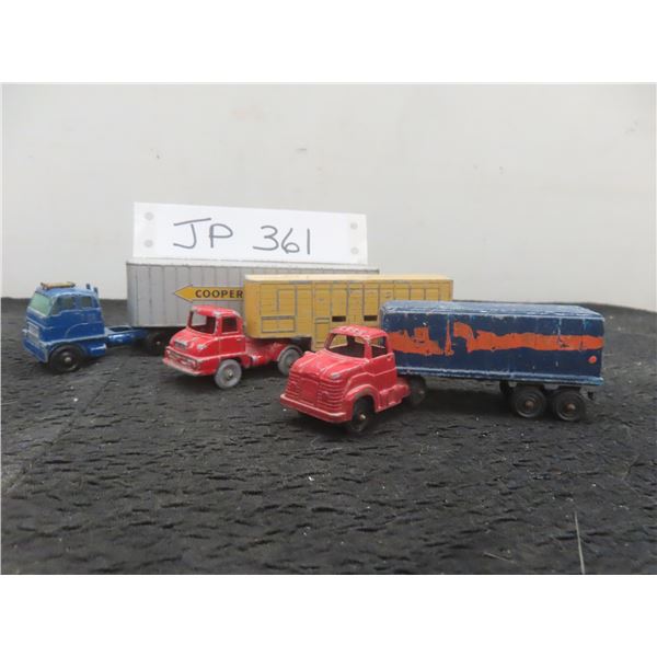 Three Die-Cast Truck Trailers: Two Lesney and One Unknown, Largest 1 3/4" x 6" x 1"