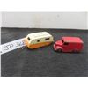 Image 1 : Dinky Toys #451 Trojan Van (1954), 1 1/2" x 3 1/2" x 1 3/8", and #190 Caravan (1956), 1 3/4" x 4"