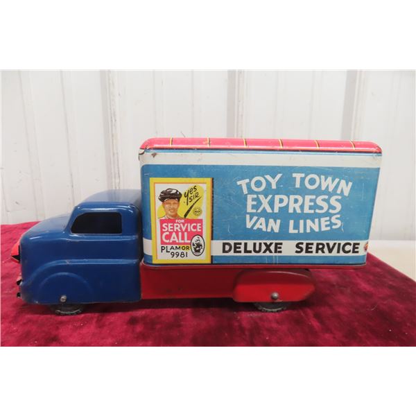 Toy Town Express Van Lines Truck, 1950s, 12" × 4.5" × 6"