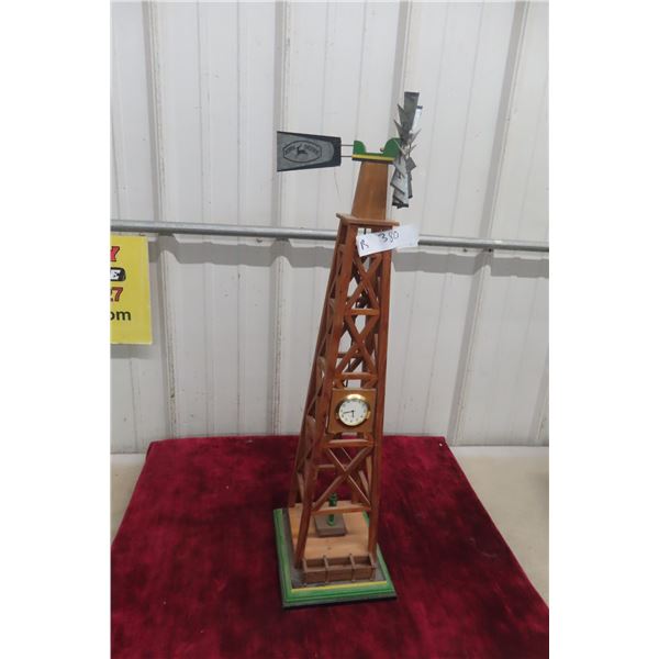 John Deere Windmill Mantle Clock Display with Water Pump and Cattle Trough, 27" Long