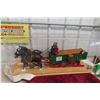 Image 1 : Draft Horses with Bob Sleigh Grain Wagon in Plexiglass Display, 32" Long
