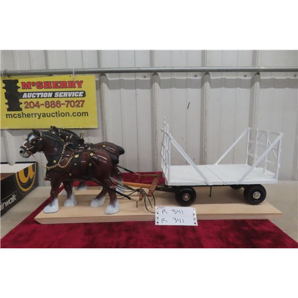 Draft Horses with H&M Hay Wagon Display, 26" Long, in Fitted Box