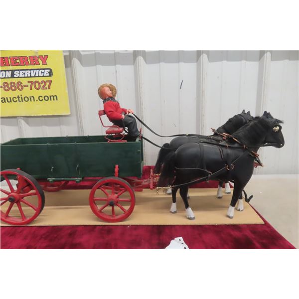 Draft Horses with H&M Grain Wagon Display, 25" Long, in Fitted Box