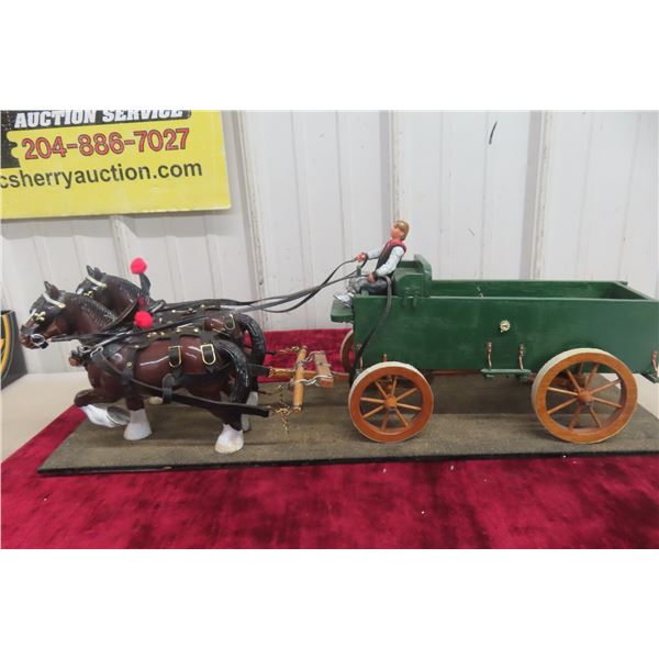 Draft Horses with H&M Grain Wagon Display, 24" Long, in Fitted Box