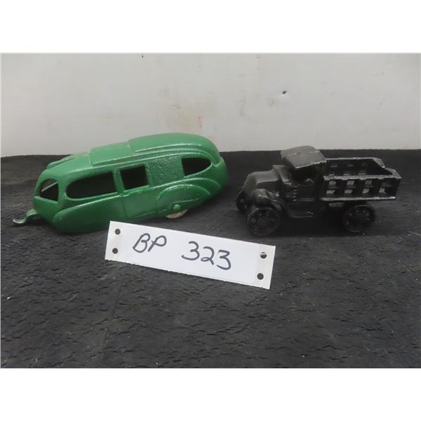 Vintage Cast Camper Trailer and Cast Mack Truck