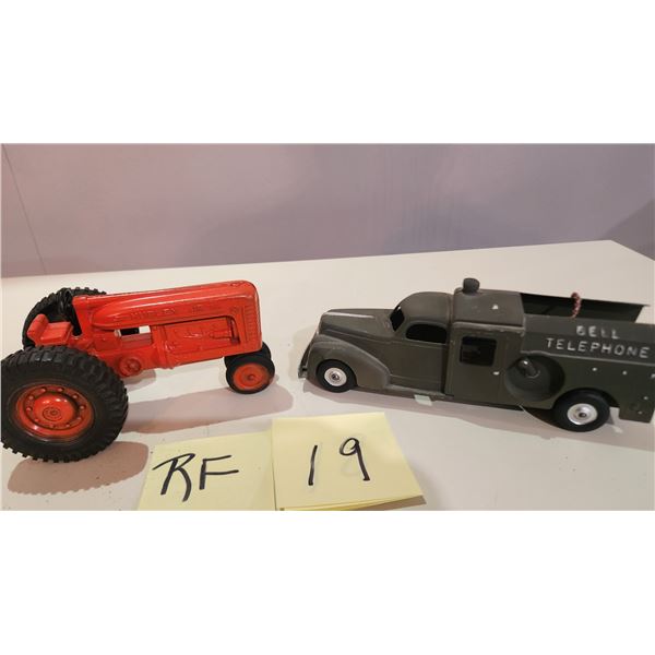 Hubley Bell Telephone Service Truck, 9 Inch - Hubley Tractor 7" Metal.