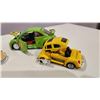 Image 2 : 5 Volkswagen Beetles - Largest is 1957 Beetle 1/24, 1999 BBurago, 2 Small, Transformer Beetle.