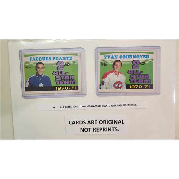 NHL Cards – 1971-72 OPC #256 Jacques Plante, #260 Yvon Cournoyer.
