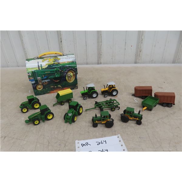 John Deere Lunch Kit Pail with 1/64 Tractor Farm Set and Trailer
