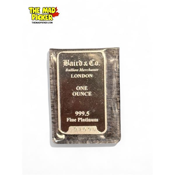 1 Oz Baird & Co. London Fine Platinum Bar 999.5%