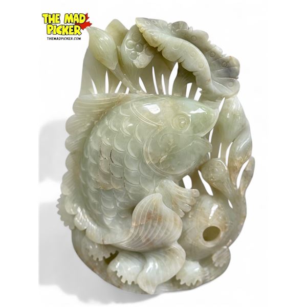 Vintage Chinese Jade Koi Fish Statue