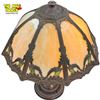 Image 2 : Vintage Slag Glass Cast Metal Table Lamp With Beautiful Detailed Shade