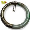 Image 1 : Vintage Koi Fish Themed Sterling Silver + Jade Bangle