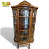 Image 1 : Rare & Magnificent Quartersawn Oak Heart Leaded Glass, Triple Glass Curved Cabinet With Ball In Claw
