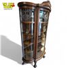 Image 3 : Rare & Magnificent Quartersawn Oak Heart Leaded Glass, Triple Glass Curved Cabinet With Ball In Claw