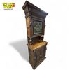 Image 2 : Beautiful Antique English Stain Glass Leaded Top Cabinet With Lion Heads, Figural Faces, & Detailed 