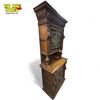 Image 3 : Beautiful Antique English Stain Glass Leaded Top Cabinet With Lion Heads, Figural Faces, & Detailed 