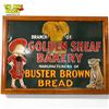 Image 1 : Scarce Vintage Buster Brown Bread / Golden Sheaf Bakery Embossed Metal Sign With Great Graphics