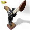 Image 2 : Vintage African Hand Made Dagger & Stand : Bone, Horn, & Wood Details