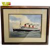 Image 1 : Vintage Original C.J. Ashford Signed Watercolour Painting Of The Queen Mary Ship