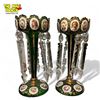 Image 2 : 2x Vintage Hand Painted Porcelain Faced Green Lusters With Hanging Crystals