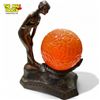 Image 2 : Vintage Art Nouveau Nude Figural Woman Table Lamp With Orange Brain Lamp Shade