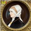 Image 2 : Antique Hand Painted Porcelain Victorian Woman Portrait In Ornate Repousse Frame