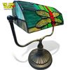 Image 2 : Vintage Stain Leaded Glass Dragonfly Themed Bankers Lamp
