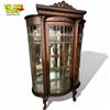 Image 1 : Antique Oak Triple Glass Cured Cabinet With Leaded Glass Diamond Pattern Features On Claw Feet